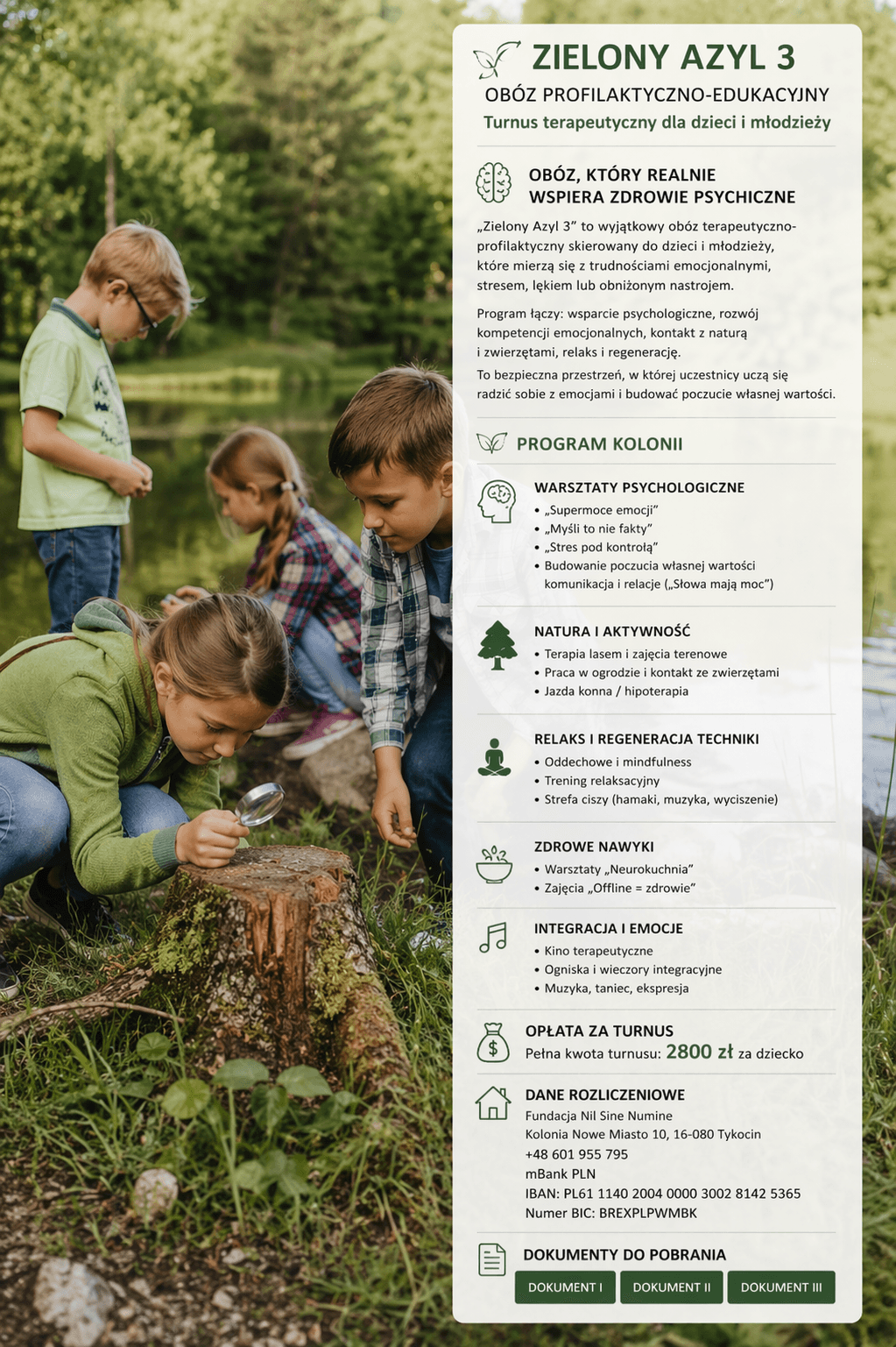 ZIELONY AZYL - turnus terapeutyczny dla dzieci z zaburzeniami emocjonalnymi
